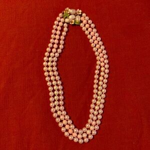 Vintage Pink Faux Three Strands Necklace